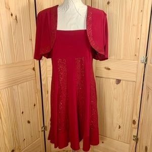 R&M Richards Red Special Occasion Two Piece Floral Dress with Dress Jacket